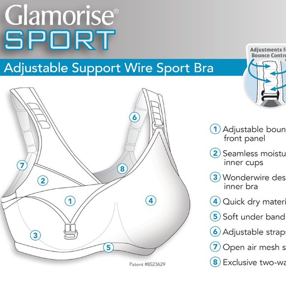 Glamorise SPORT Bra 34D (DOUBLE-LAYER) Wicking (PADDED-STRAPS) WHITE NEW - Picture 8 of 14